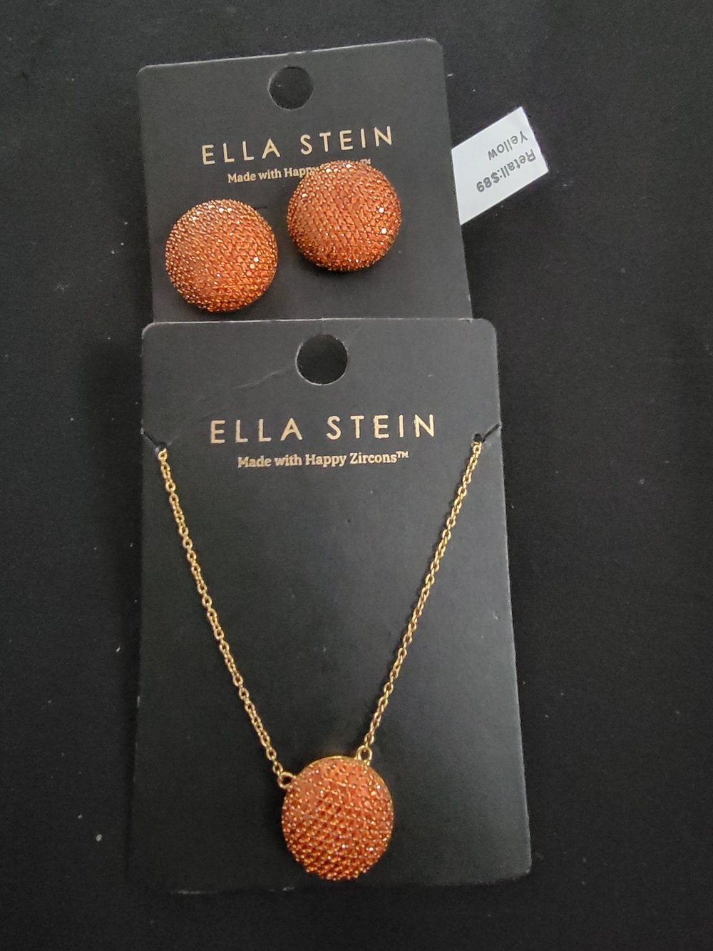 Orange Crystal Pavé Necklace with Matching Studs